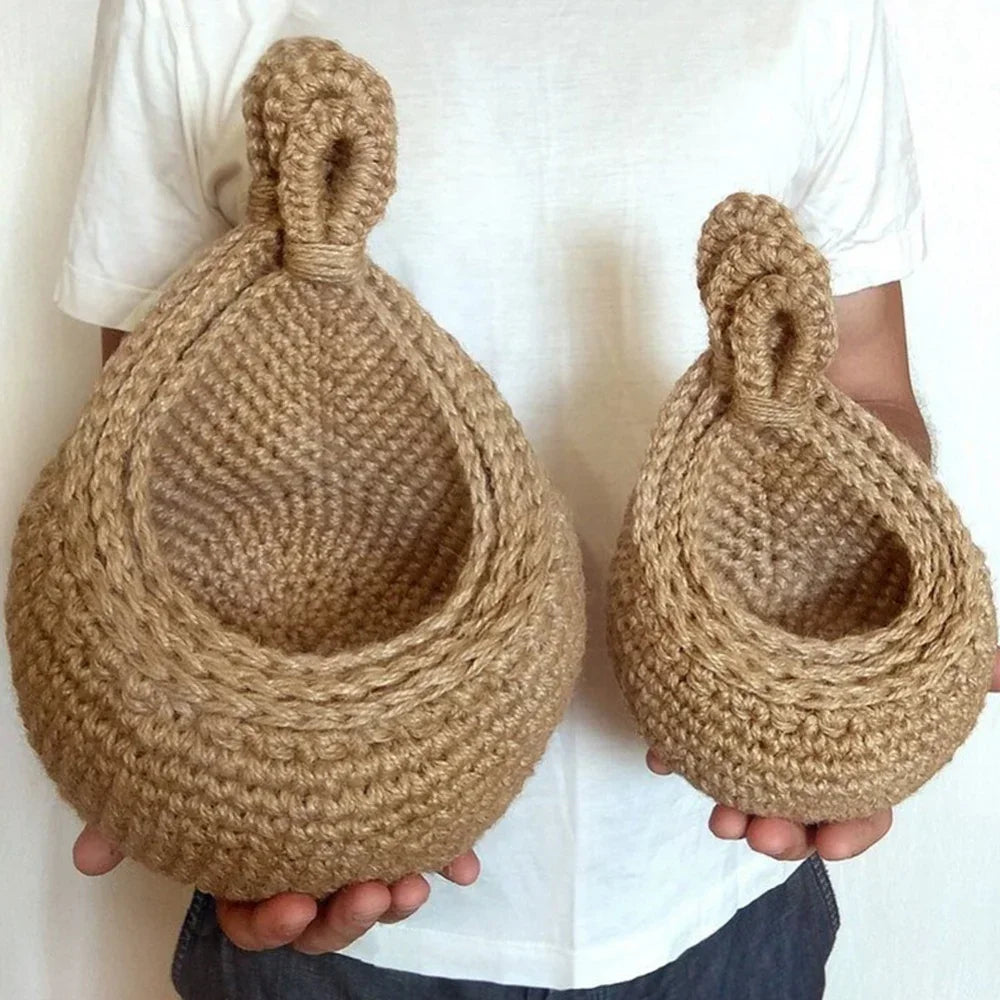 1pcs Handwoven Hanging Basket Wall Vegetable Fruit Organizer Container Decor for Kitchen Garden Mount Wall Plant Flower Onion