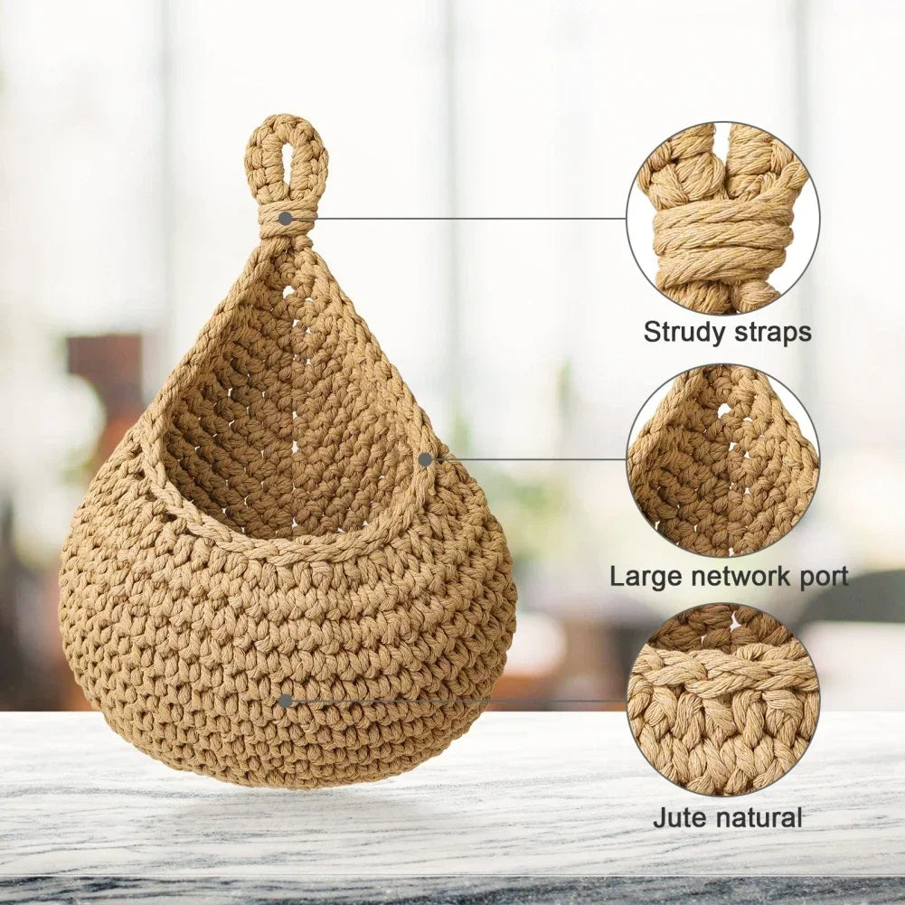 1pcs Handwoven Hanging Basket Wall Vegetable Fruit Organizer Container Decor for Kitchen Garden Mount Wall Plant Flower Onion