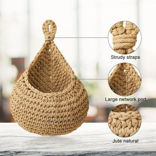 1pcs Handwoven Hanging Basket Wall Vegetable Fruit Organizer Container Decor for Kitchen Garden Mount Wall Plant Flower Onion