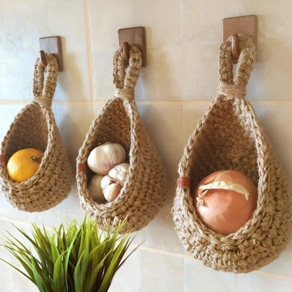 1pcs Handwoven Hanging Basket Wall Vegetable Fruit Organizer Container Decor for Kitchen Garden Mount Wall Plant Flower Onion