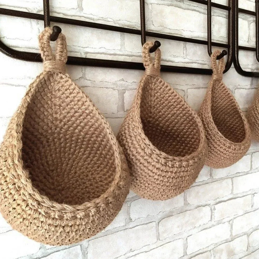 1pcs Handwoven Hanging Basket Wall Vegetable Fruit Organizer Container Decor for Kitchen Garden Mount Wall Plant Flower Onion
