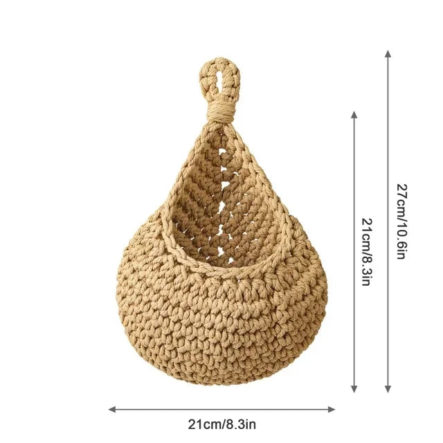 1pcs Handwoven Hanging Basket Wall Vegetable Fruit Organizer Container Decor for Kitchen Garden Mount Wall Plant Flower Onion